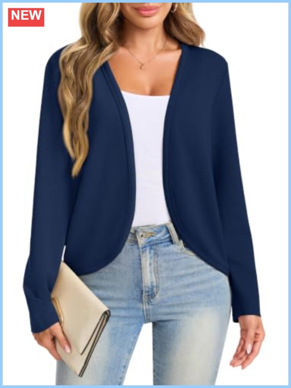 Womens Long Sleeve Open Front Lightweight Cropped Casual Cardigan
